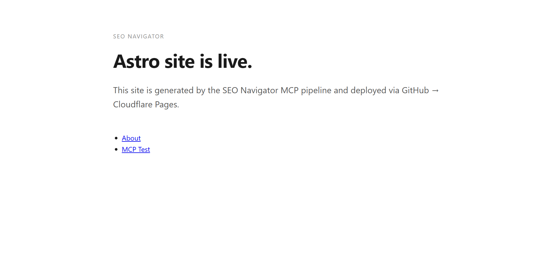 Live Astro site landing page